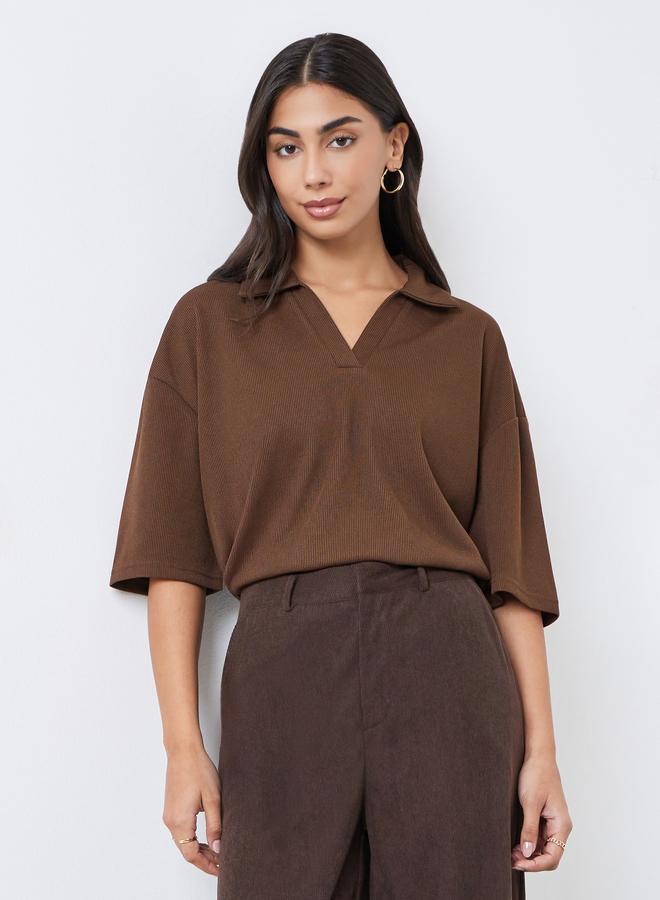 Styli Brown Soft Touch Relaxed Fit Polo T-Shirt - Image 1